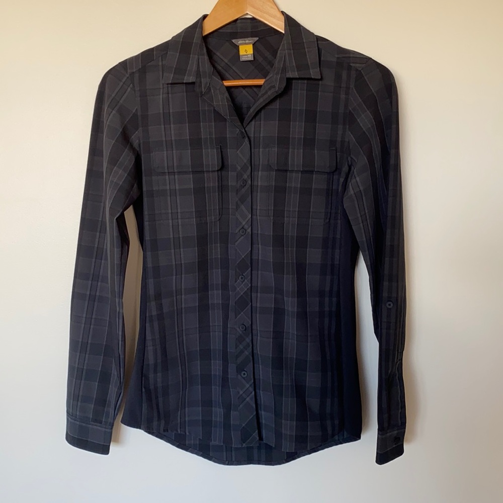 Eddie Bauer Travex long sleeve plaid shirt.